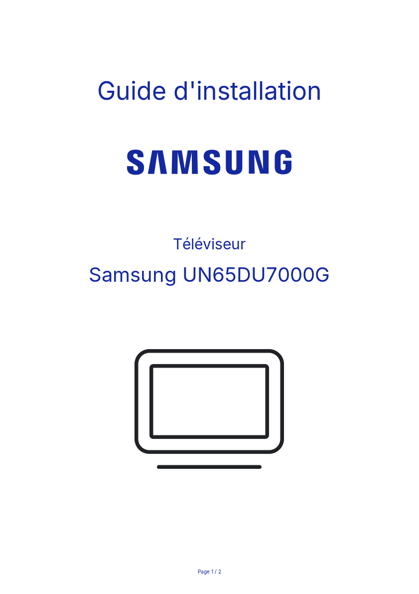 Page n°1 - Guide d'installation Samsung UN65DU7000G