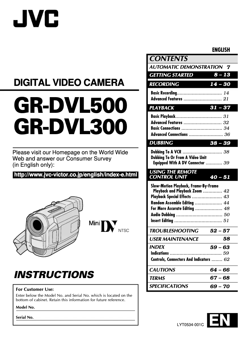 Page n°1 - Manuel utilisateur JVC GR-DVL300