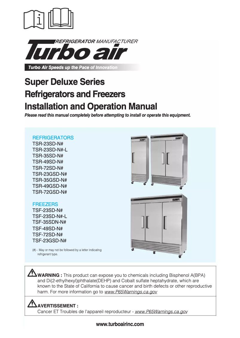 Page 1 de la notice Guide d'installation Turbo air TSR-49SD
