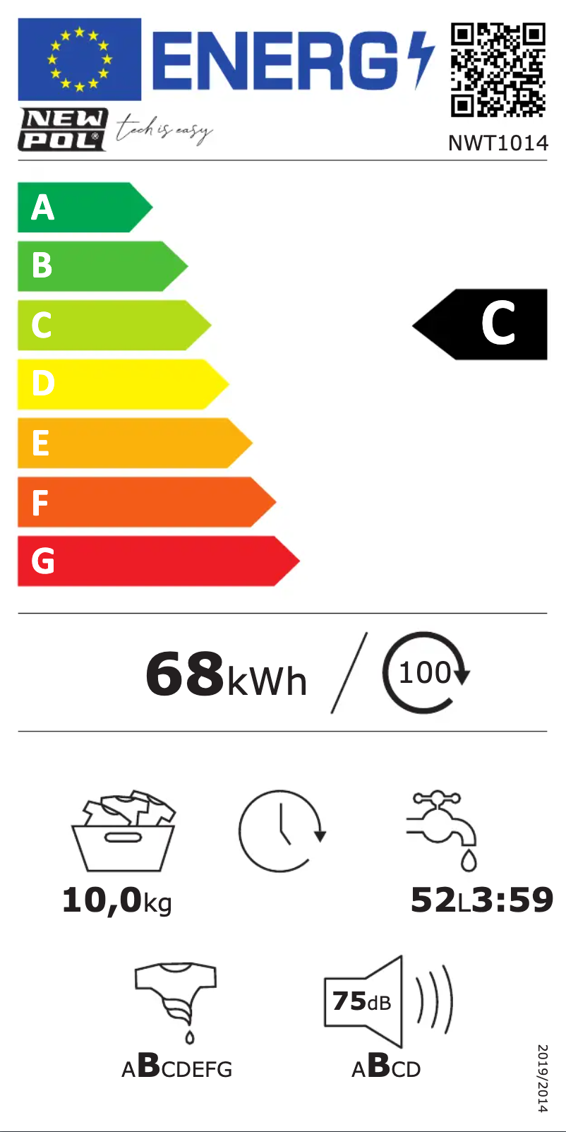 Page 1 de la notice Label énergétique New Pol NWT1014