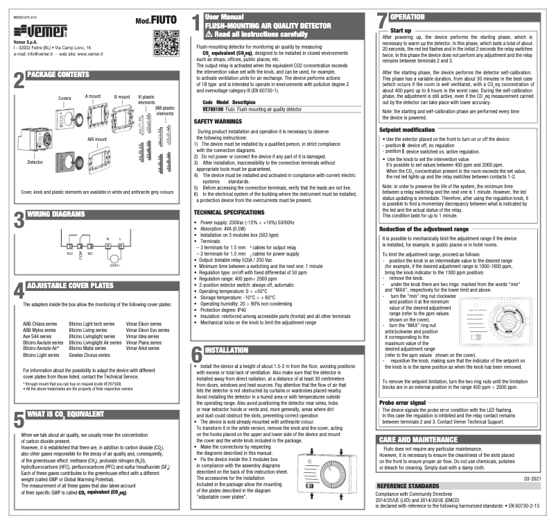 Page n°1 - Manuel utilisateur Vemer Fiuto