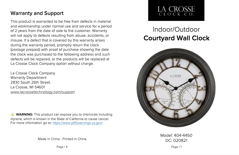 Page 1 de la notice Manuel utilisateur La Crosse Technology 404-4450