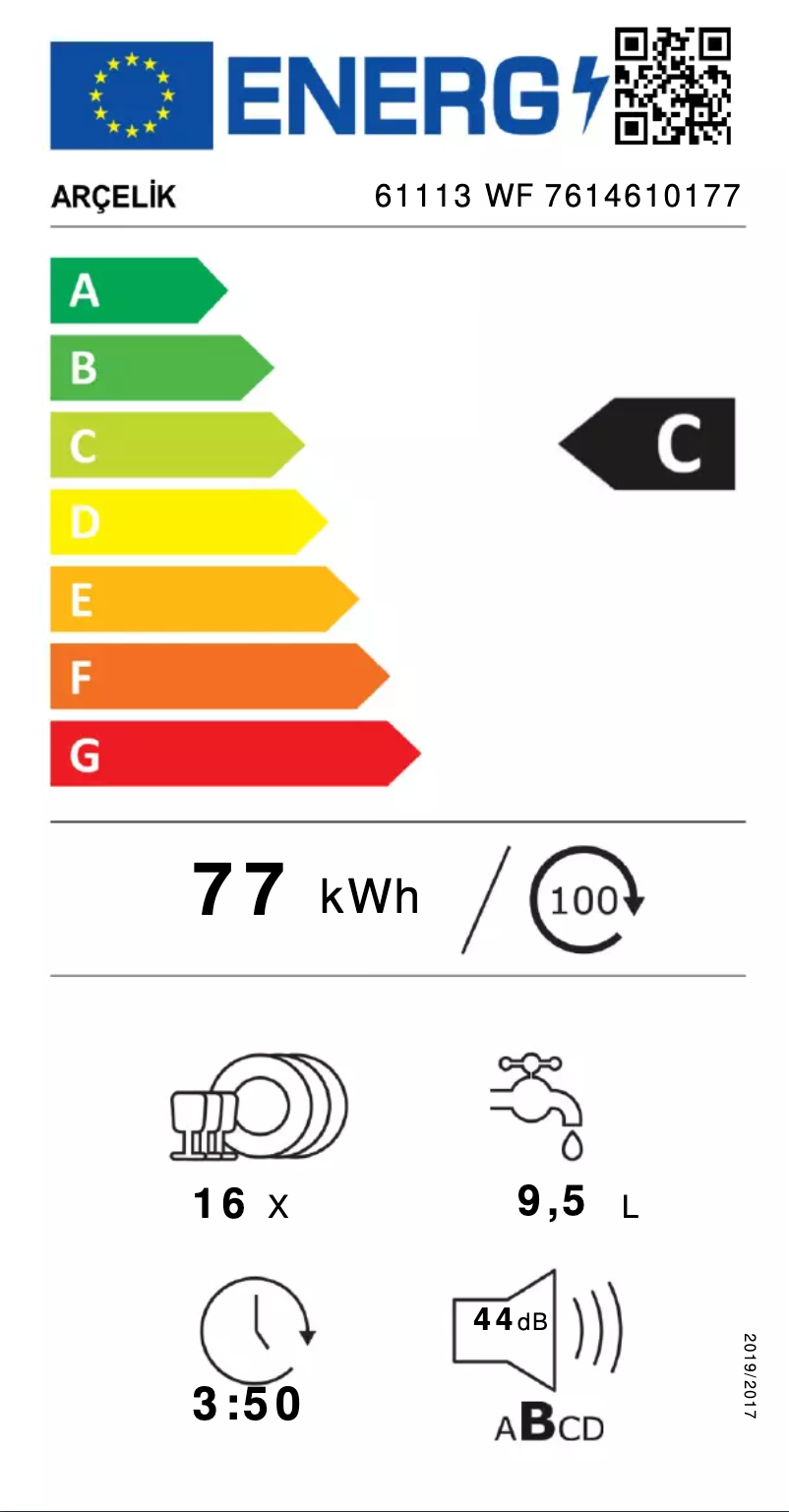 Page n°1 - Label énergétique Arçelik 61113 WF