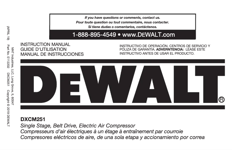 Page 1 de la notice Manuel utilisateur DeWalt DXCM251