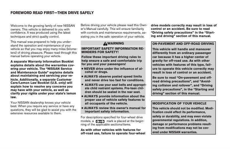 Page 1 de la notice Manuel utilisateur Nissan Titan (2005)