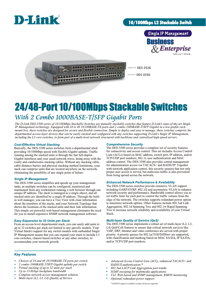 Page 1 de la notice Fiche technique D-Link Xstack DES-3526