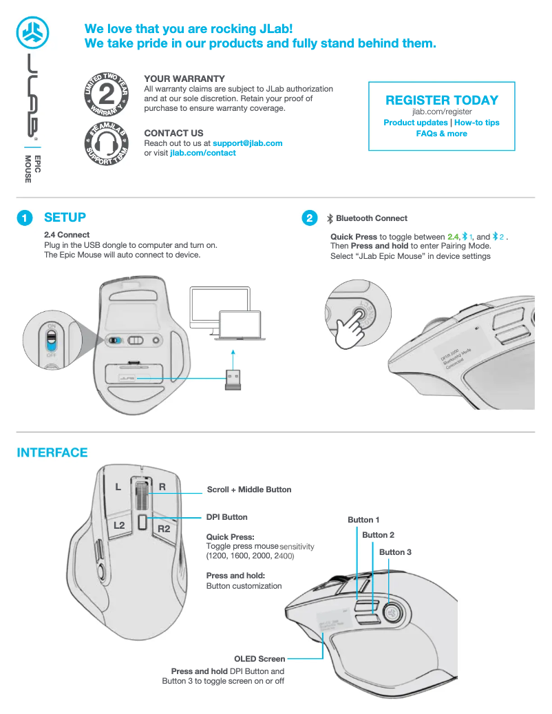 Page 1 de la notice Manuel utilisateur JLab Epic Mouse
