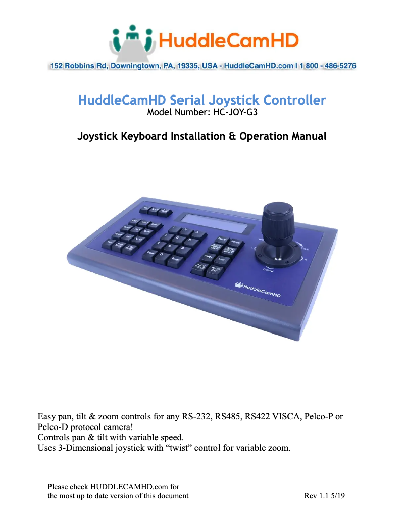 Page 1 de la notice Manuel utilisateur HuddleCamHD HC-JOY-G3