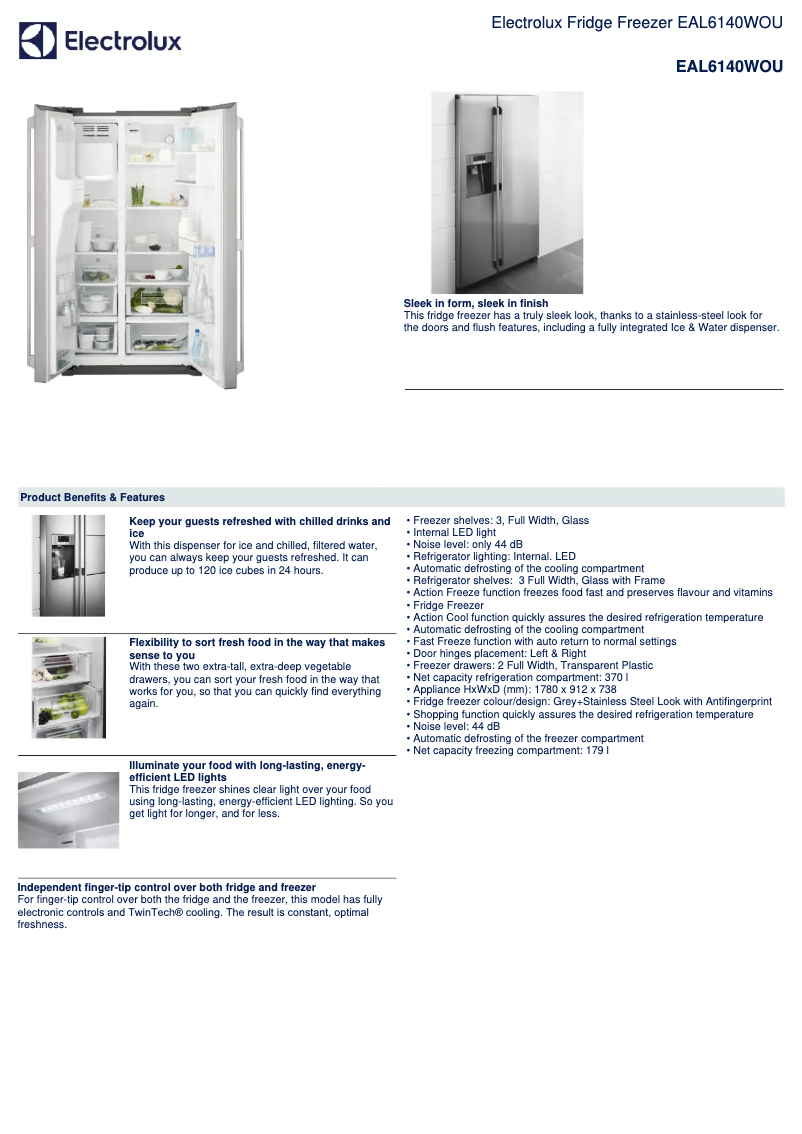 Page 1 de la notice Fiche technique Electrolux EAL6140WOU