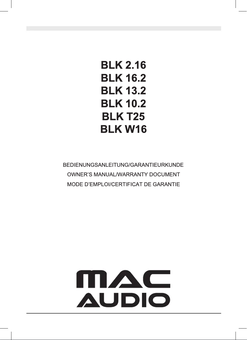 Page 1 de la notice Manuel utilisateur Mac Audio BLK 10.2
