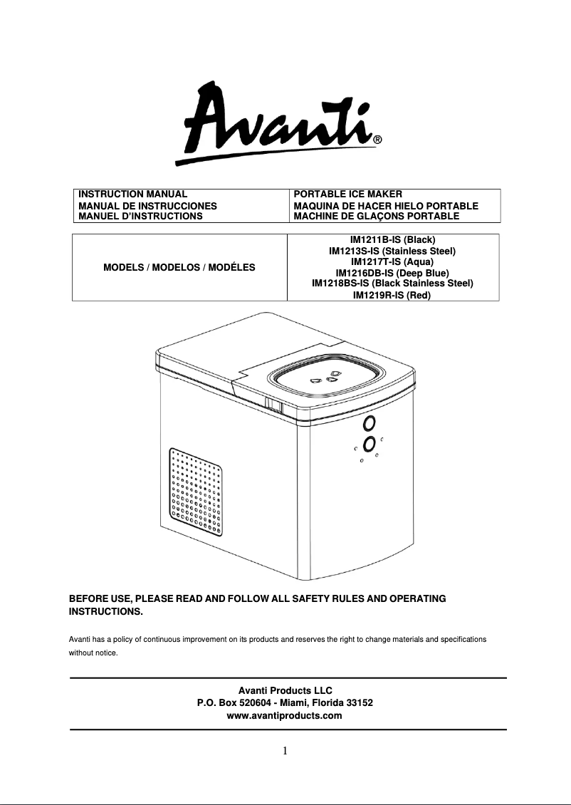 Page n°1 - Manuel utilisateur Avanti IM1216DB-IS