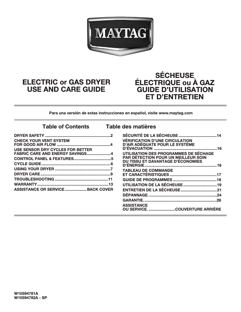 Page n°1 - Manuel utilisateur Maytag MGDX500BW Bravox X