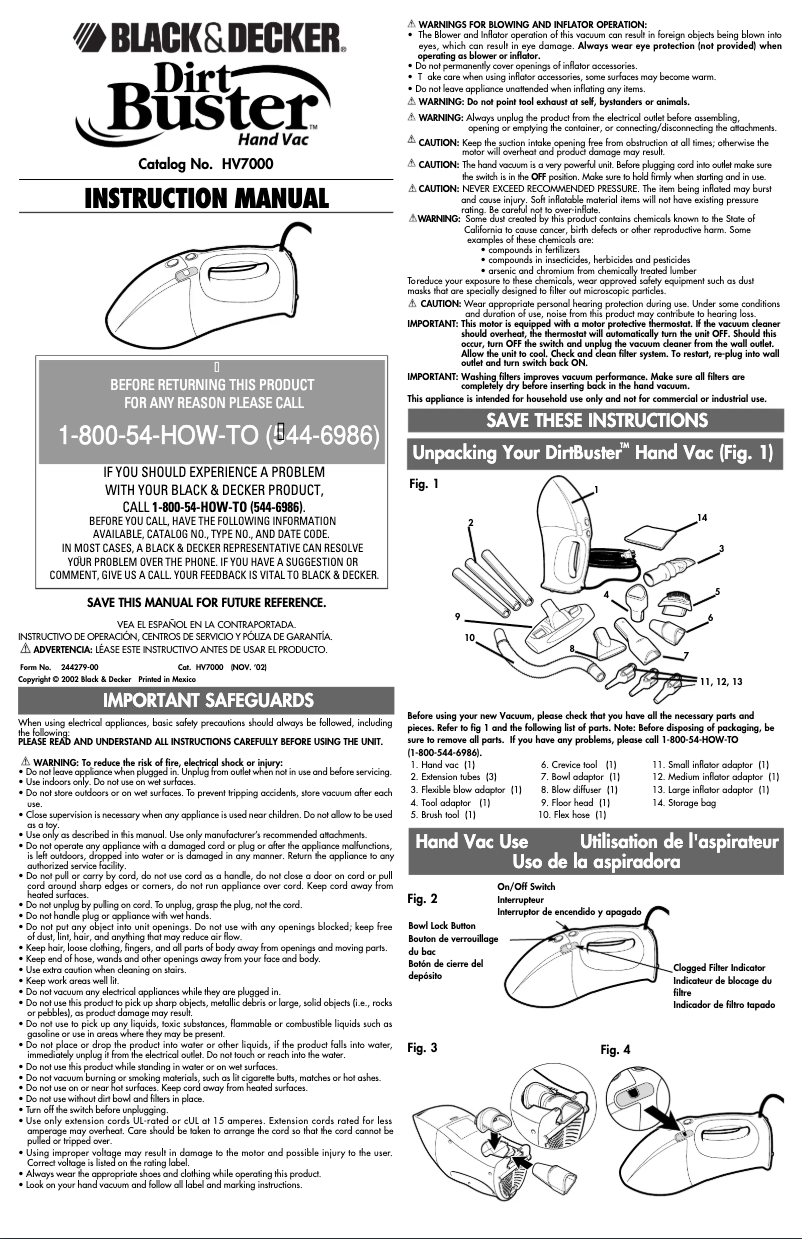 Page 1 de la notice Manuel utilisateur Black & Decker HV7000