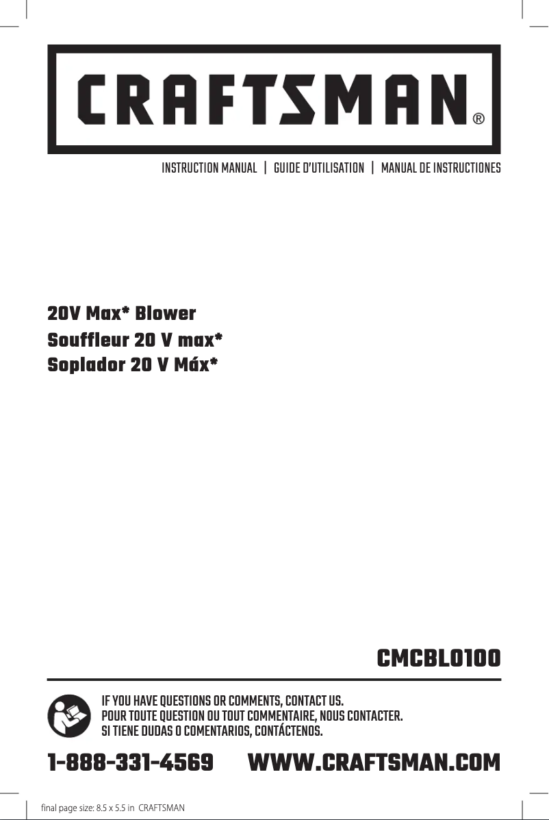 Page 1 de la notice Manuel utilisateur Craftsman CMCBL0100B