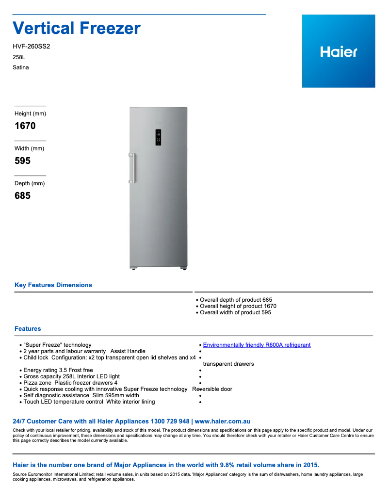 Página 1 del manual Ficha técnica Haier HVF260SS2