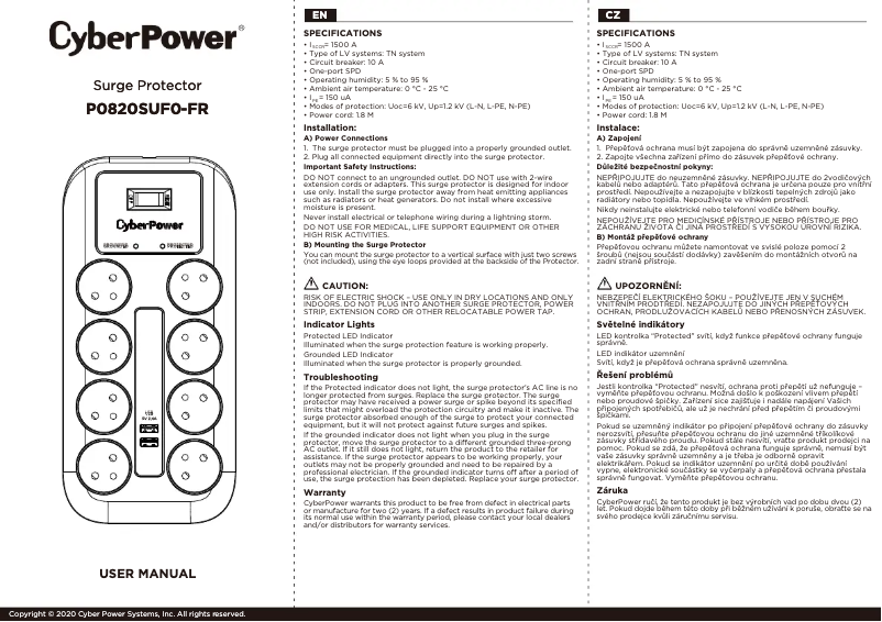 Page 1 de la notice Manuel utilisateur CyberPower P0820SUF0-FR