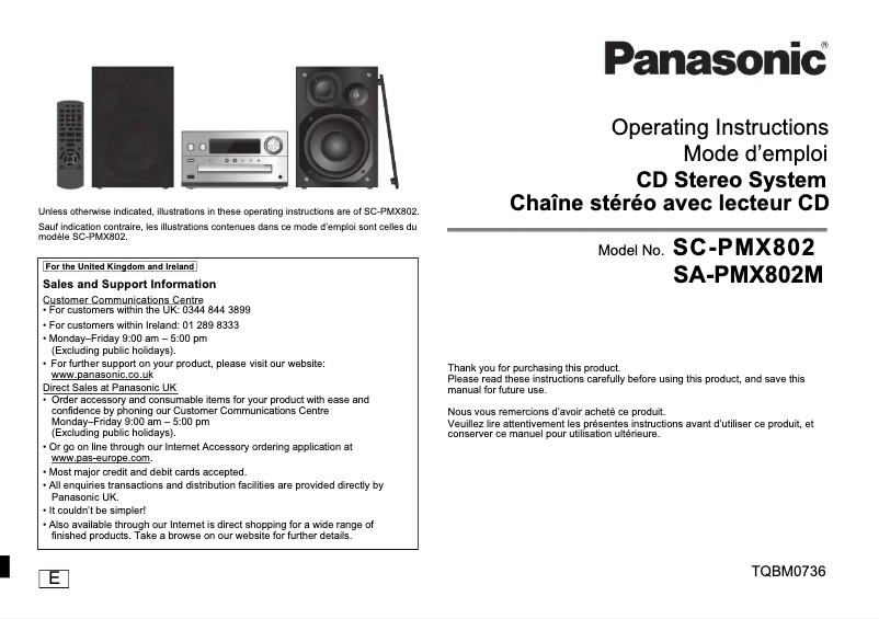 Page 1 de la notice Manuel utilisateur Panasonic SC-PMX802