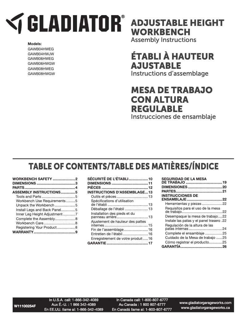 Page 1 de la notice Manuel utilisateur Gladiator GAWB08HWEG