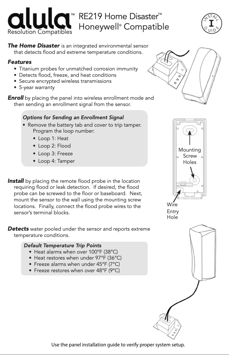 Page 1 de la notice Manuel utilisateur Alula RE219