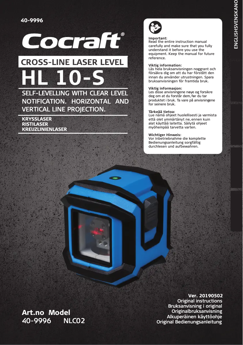 Page n°1 - Manuel utilisateur Cocraft HL 10-S