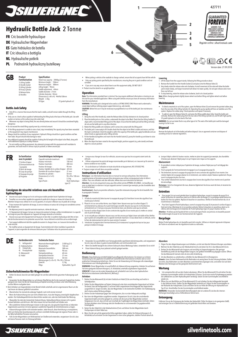 Page 1 de la notice Manuel utilisateur Silverline 427711