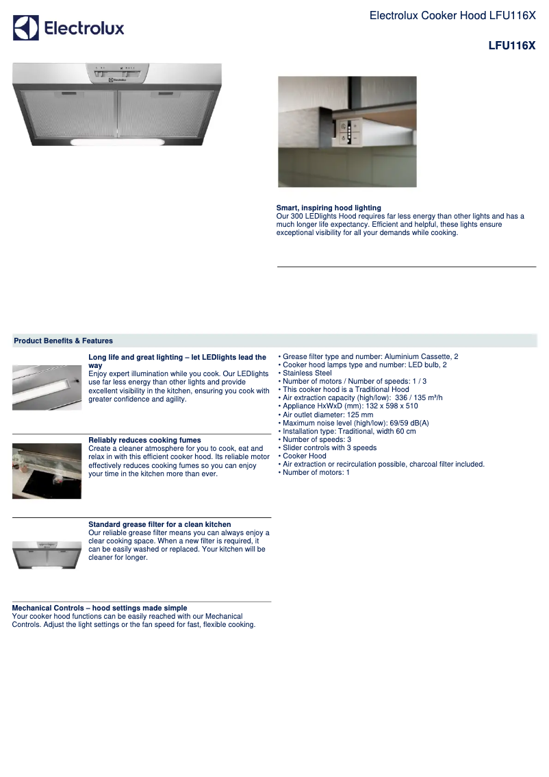 Page 1 de la notice Fiche technique Electrolux LFU116X