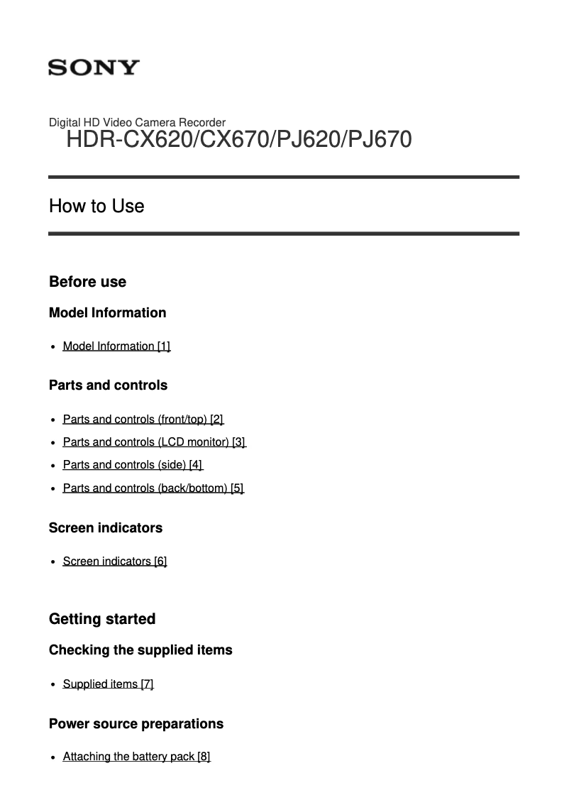 Page 1 de la notice Manuel utilisateur Sony HDR-PJ670