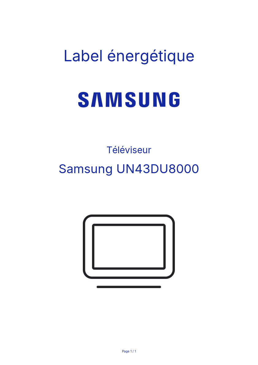 Page n°1 - Label énergétique Samsung UN43DU8000