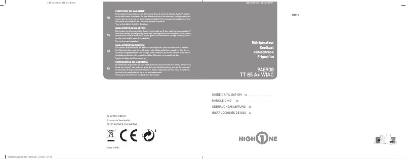 Page 1 de la notice Manuel utilisateur High One TT85A+ WIAC