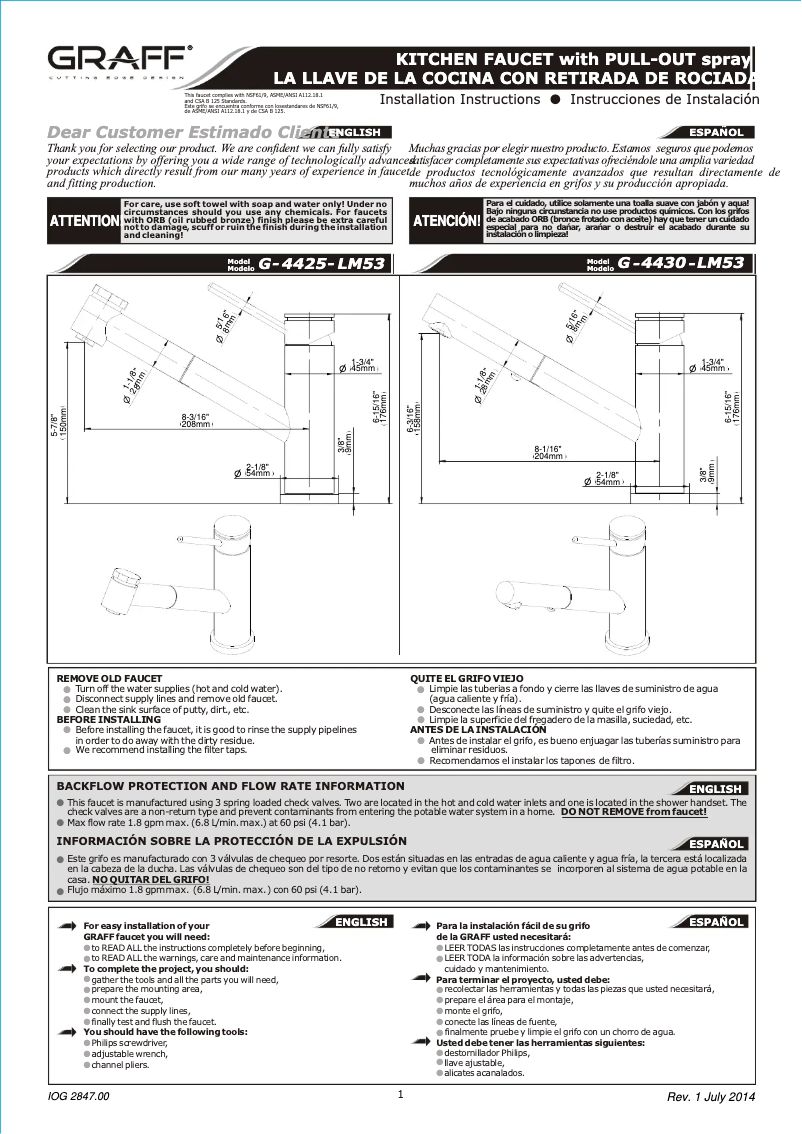 Page n°1 - Manuel utilisateur Graff G-4425-LM53