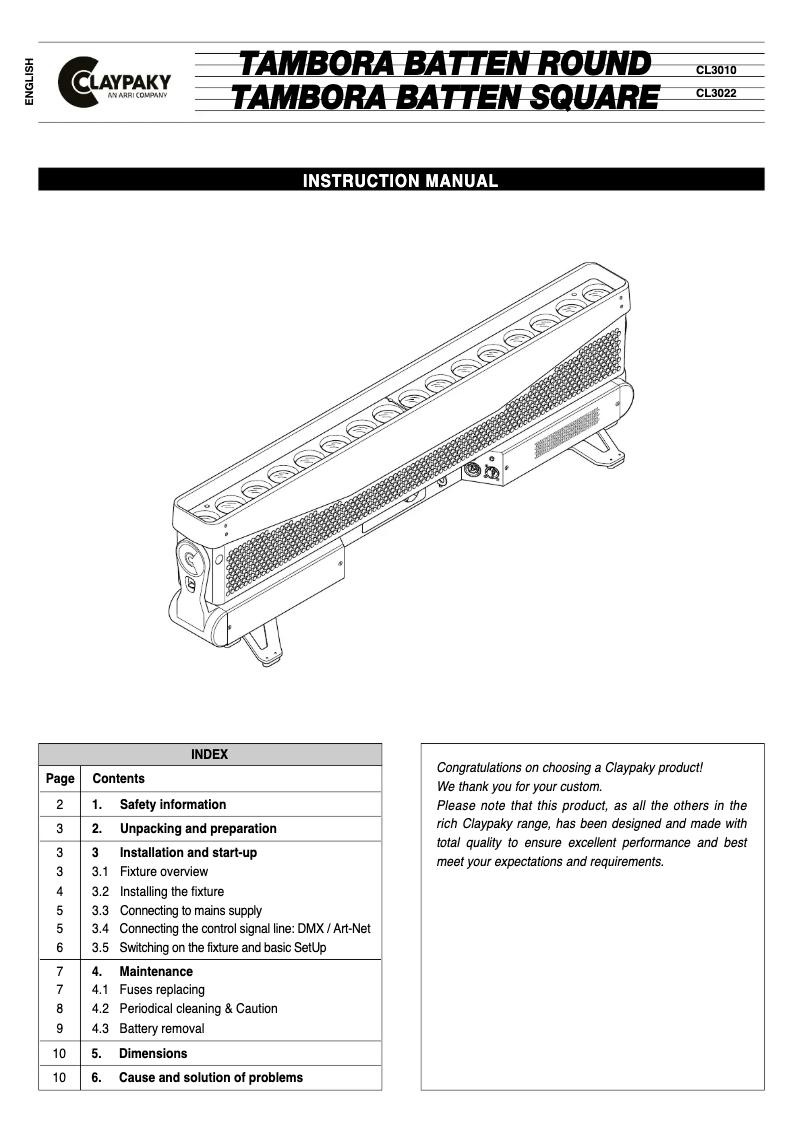 Page n°1 - Manuel utilisateur Claypaky Tambora Batten Round