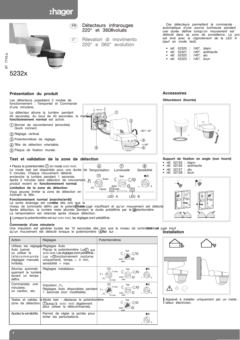 Page 1 de la notice Manuel utilisateur Hager 52320