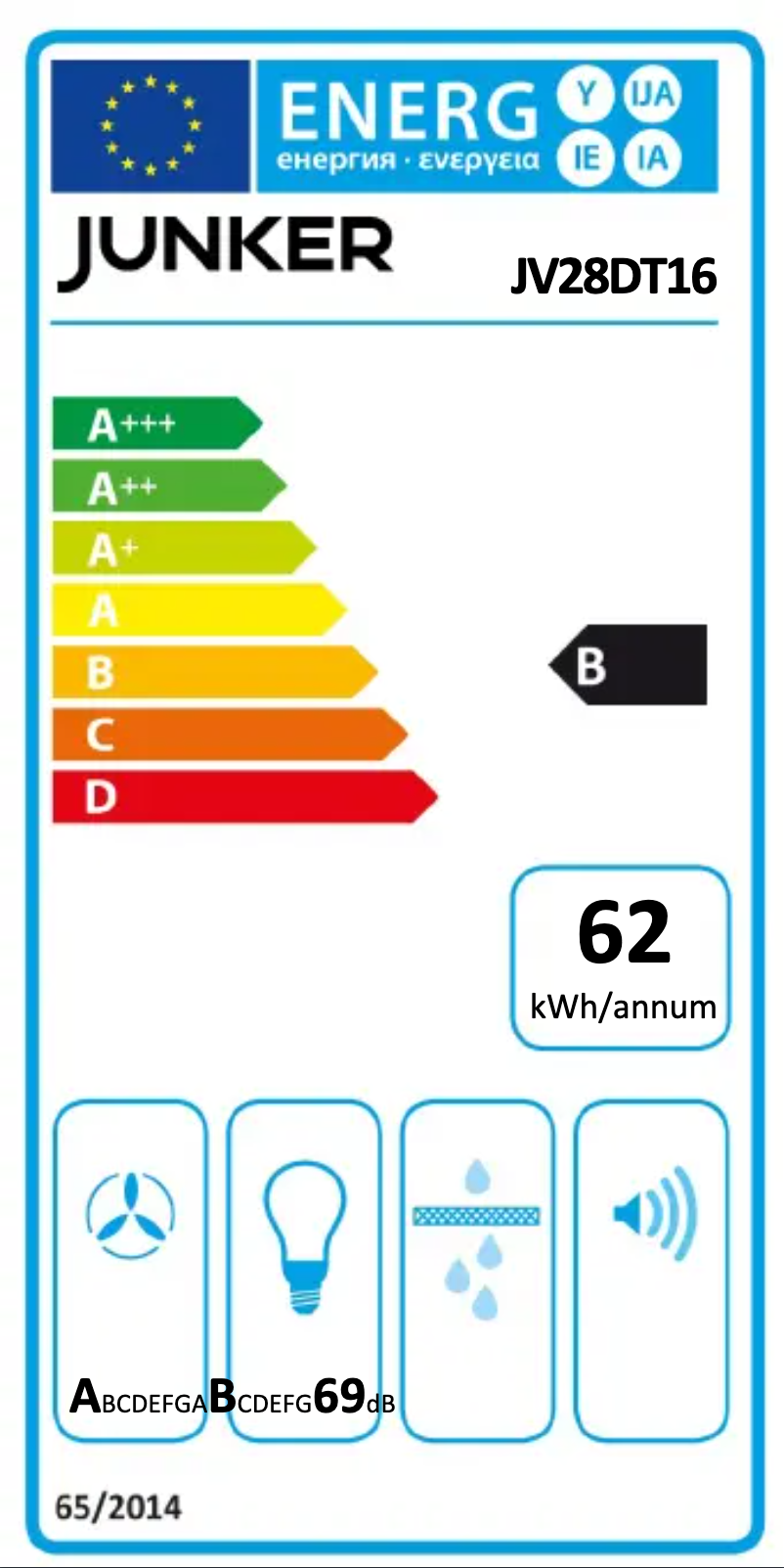 Page 1 de la notice Label énergétique Junker JV28DT16