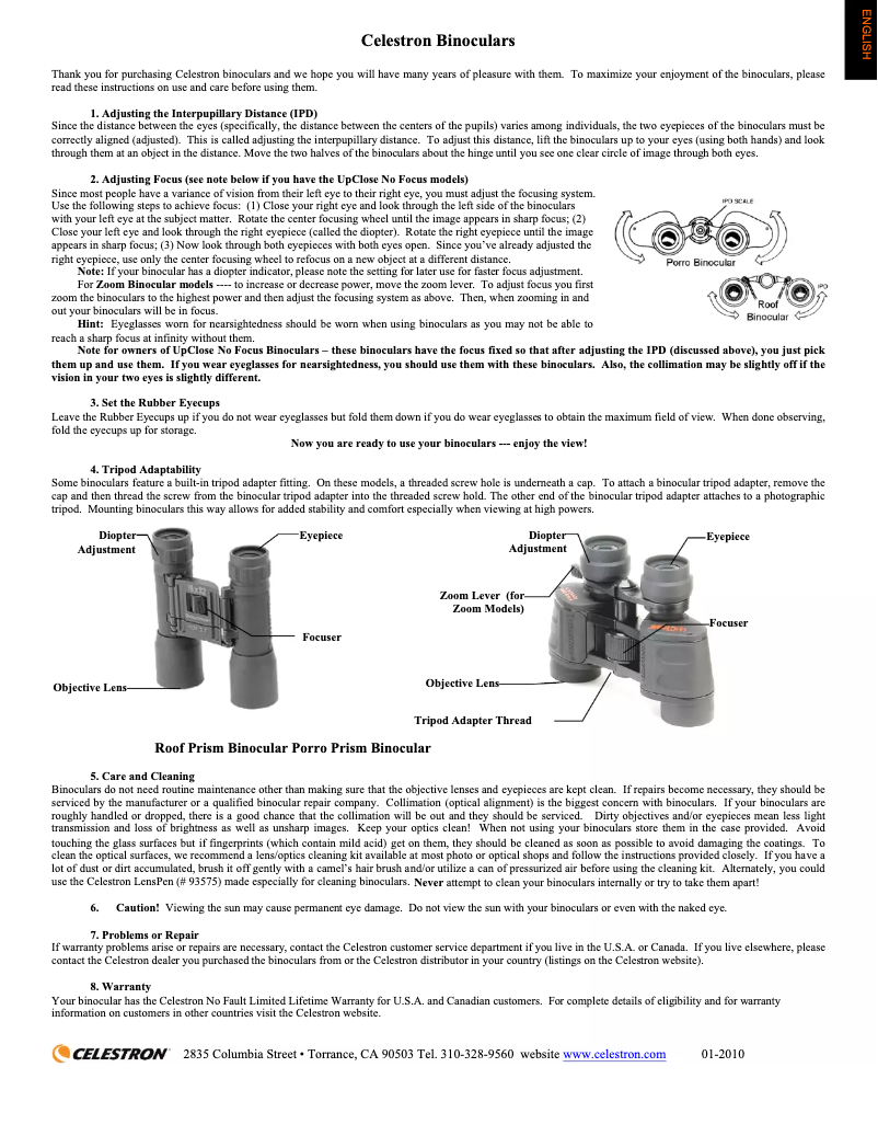 Page n°1 - Manuel utilisateur Celestron Upclose 10x25 Mini