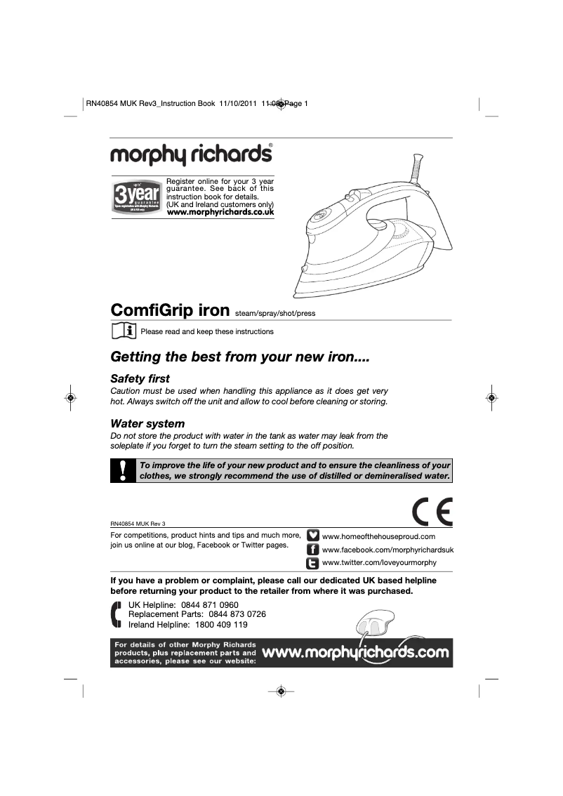 Page 1 de la notice Manuel utilisateur Morphy Richards Comfigrip 40870