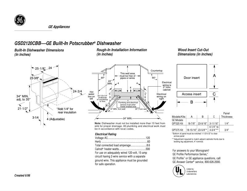 Page 1 de la notice Fiche technique GE GSD2120CBB