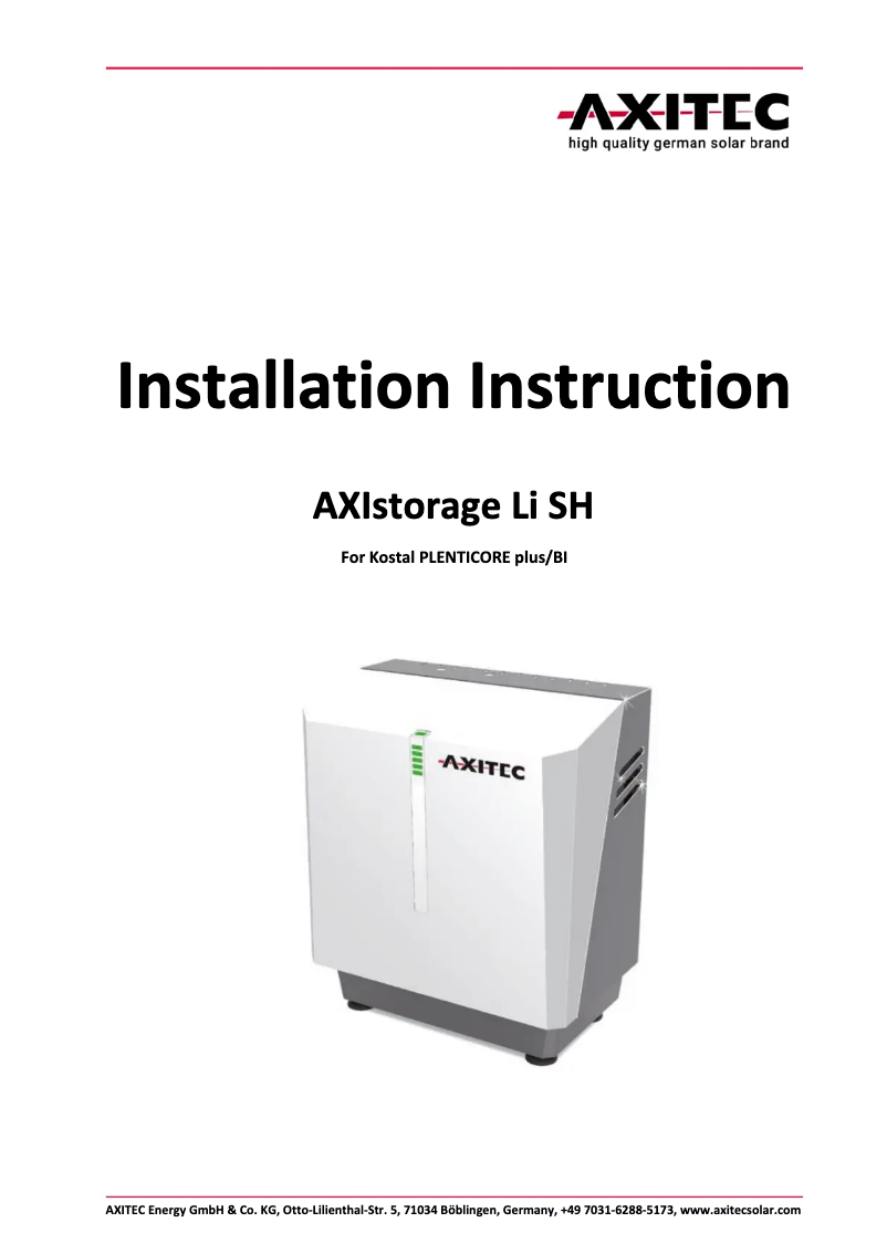 Page n°1 - Manuel utilisateur AXITEC AXIstorage LI-12.5SH
