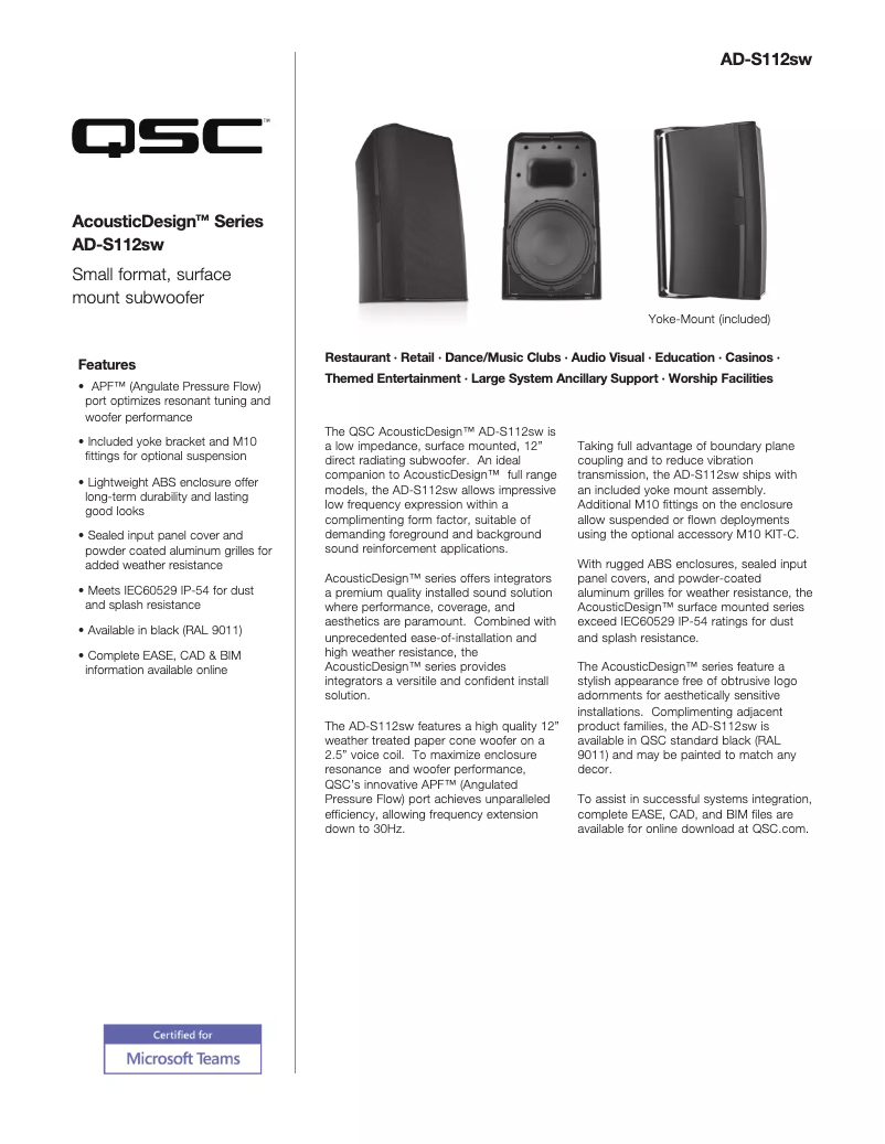 Image de la première page du manuel de l'appareil AcousticDesign AD-S112sw