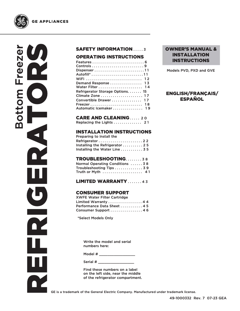 Page 1 de la notice Guide d'installation GE Profile PVD28BYNFS