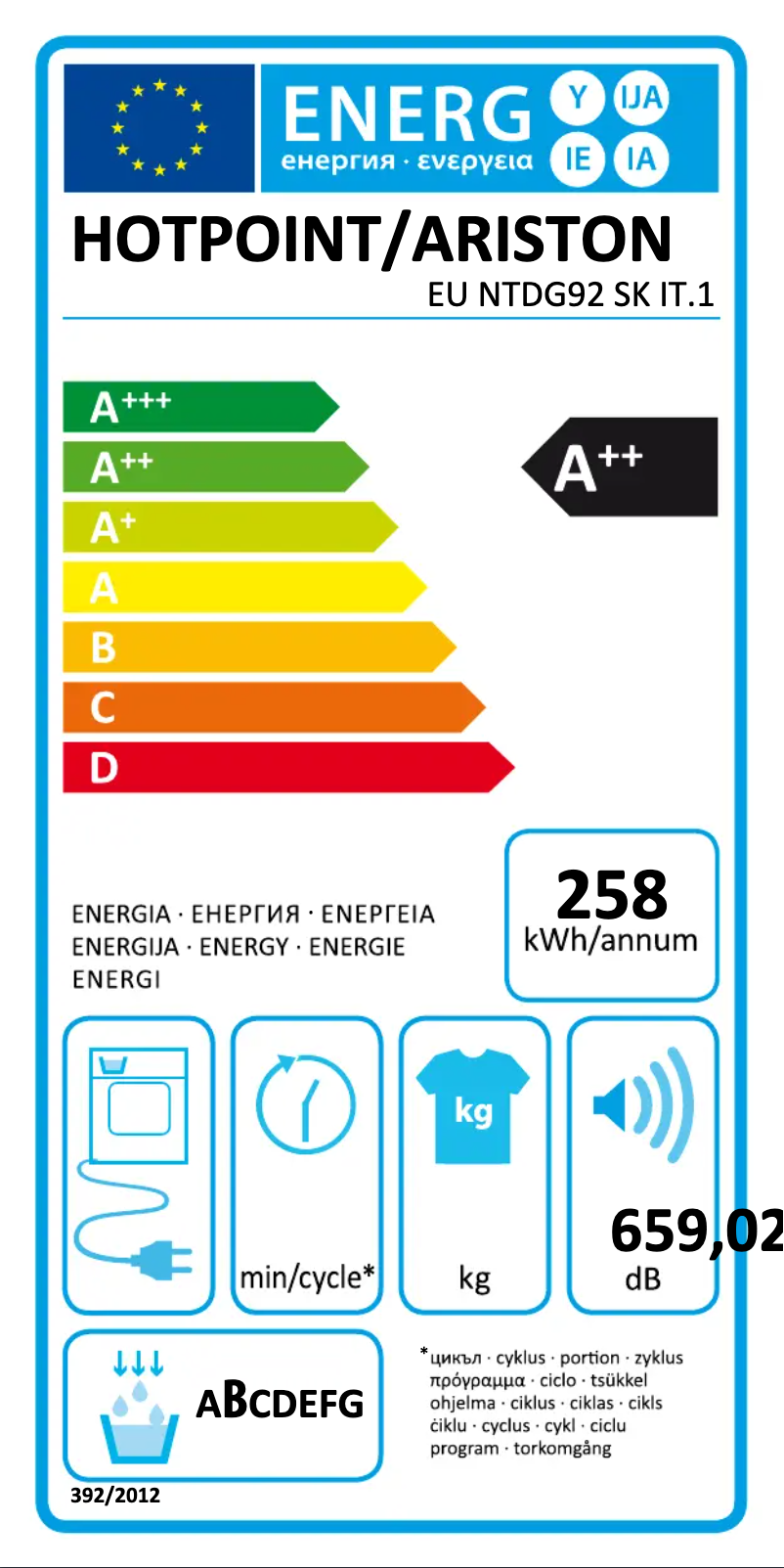 Page 1 de la notice Manuel utilisateur Hotpoint EU NTDG92 SK IT