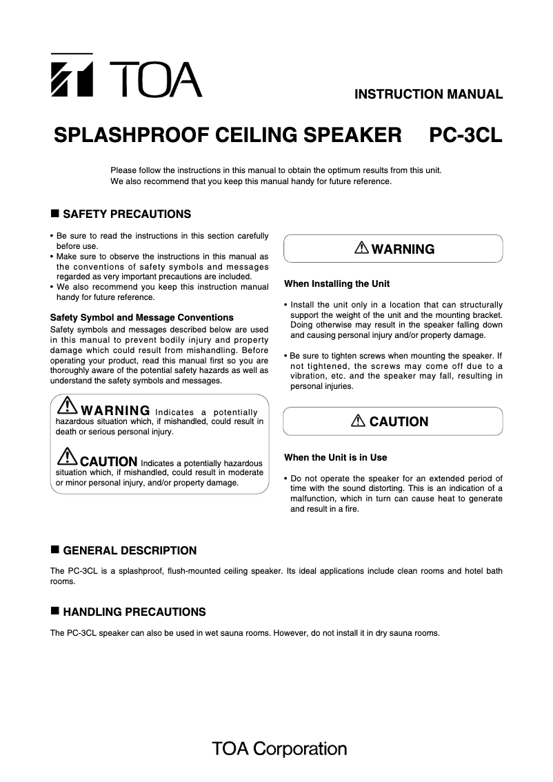 Página 1 del manual Manual de usuario TOA PC-3CL