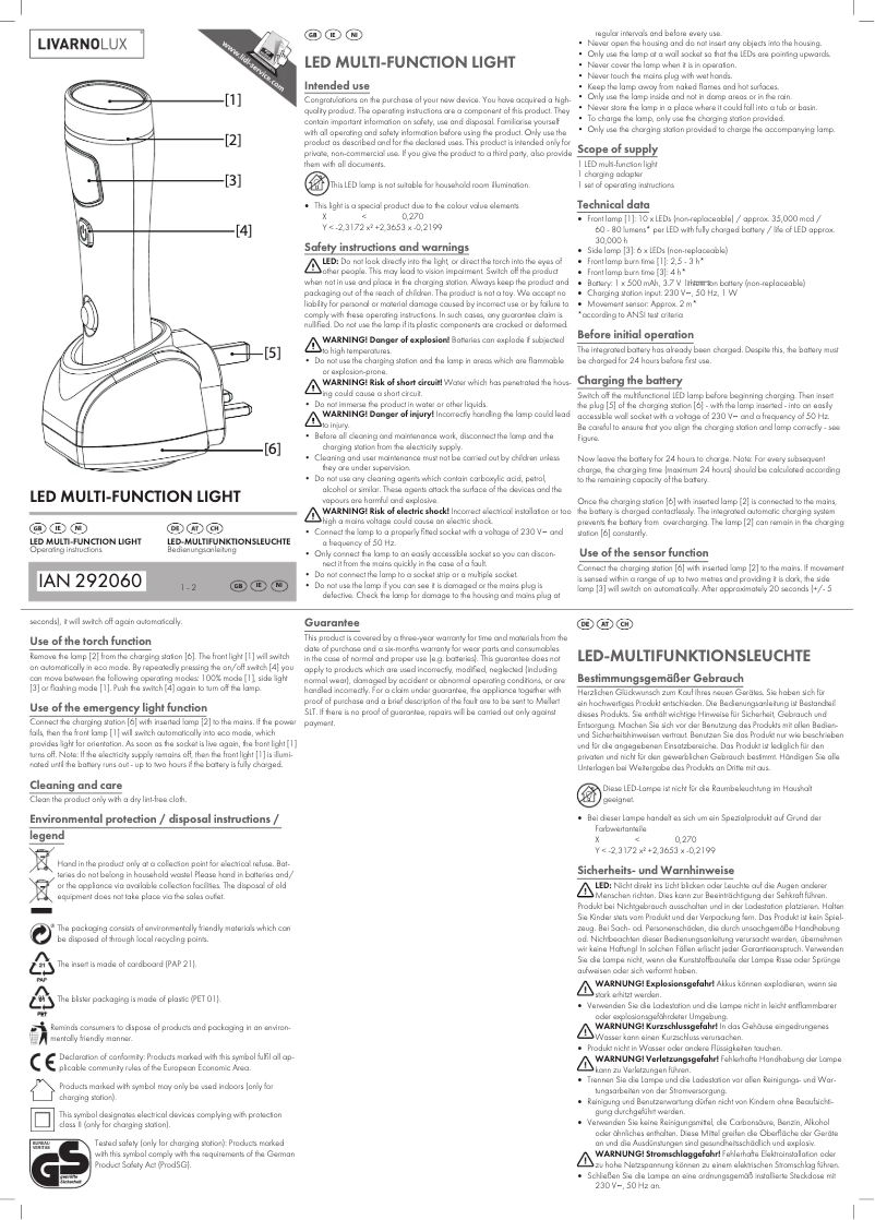 Imagen de la primera página del manual del dispositivo IAN 292060