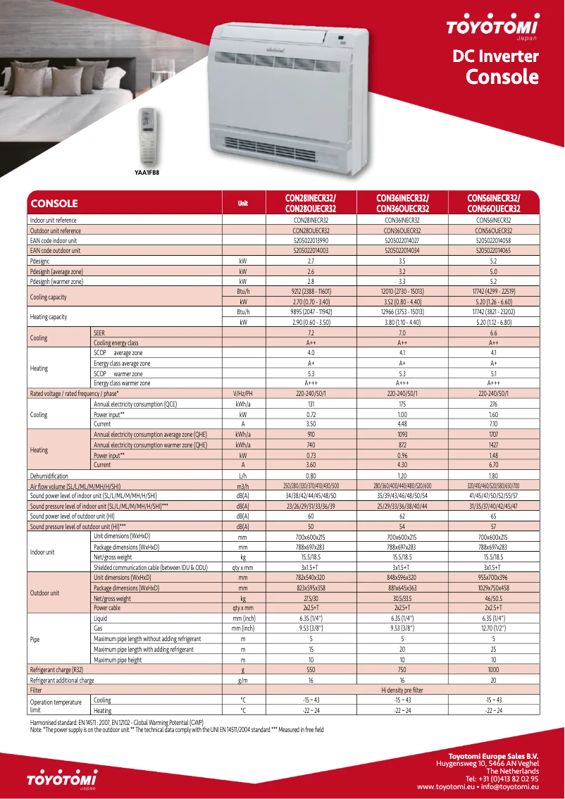 Page n°1 - Fiche technique Toyotomi CON36INECR32/CON36OUECR32