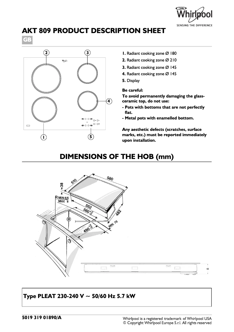 Page 1 de la notice Manuel utilisateur Whirlpool AKT809BA
