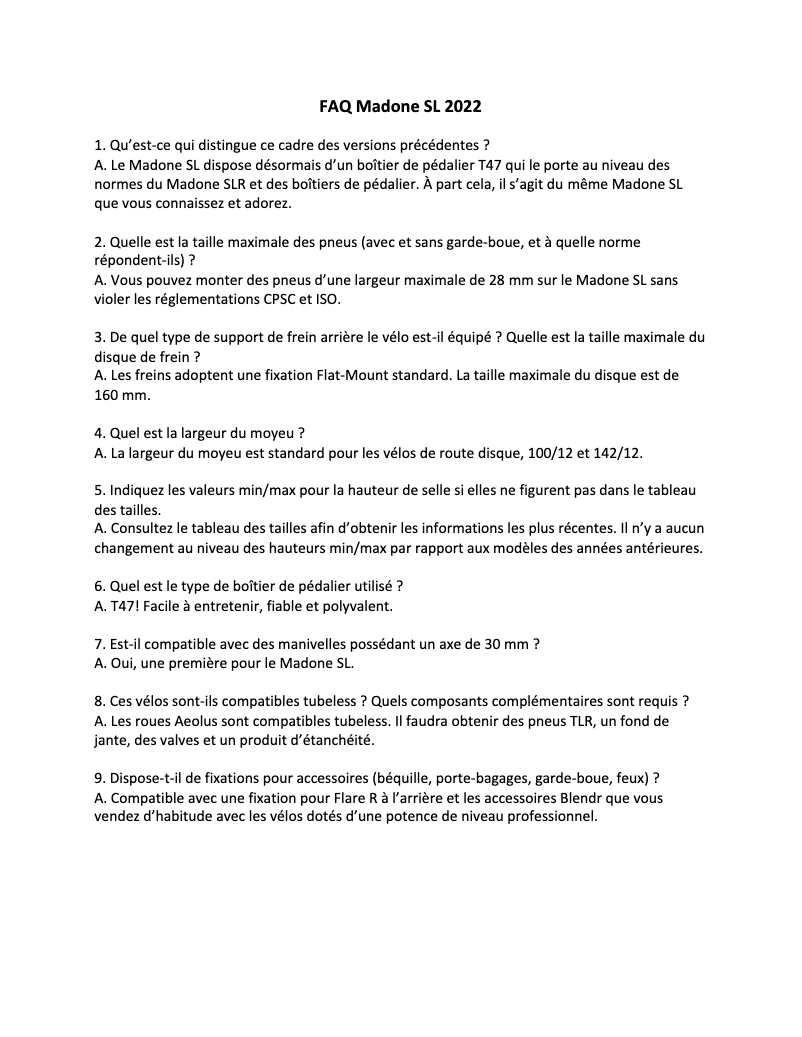 Page 1 de la notice FAQ Trek Madone SL 7