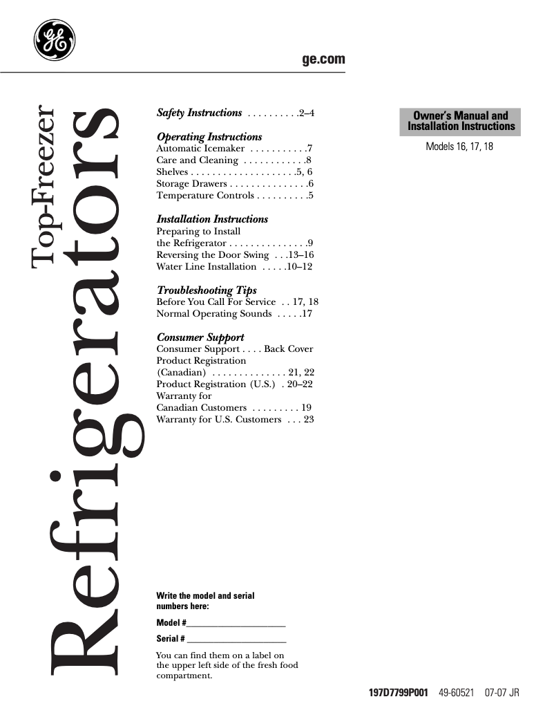 Imagen de la primera página del manual del dispositivo GTL17JBSBS