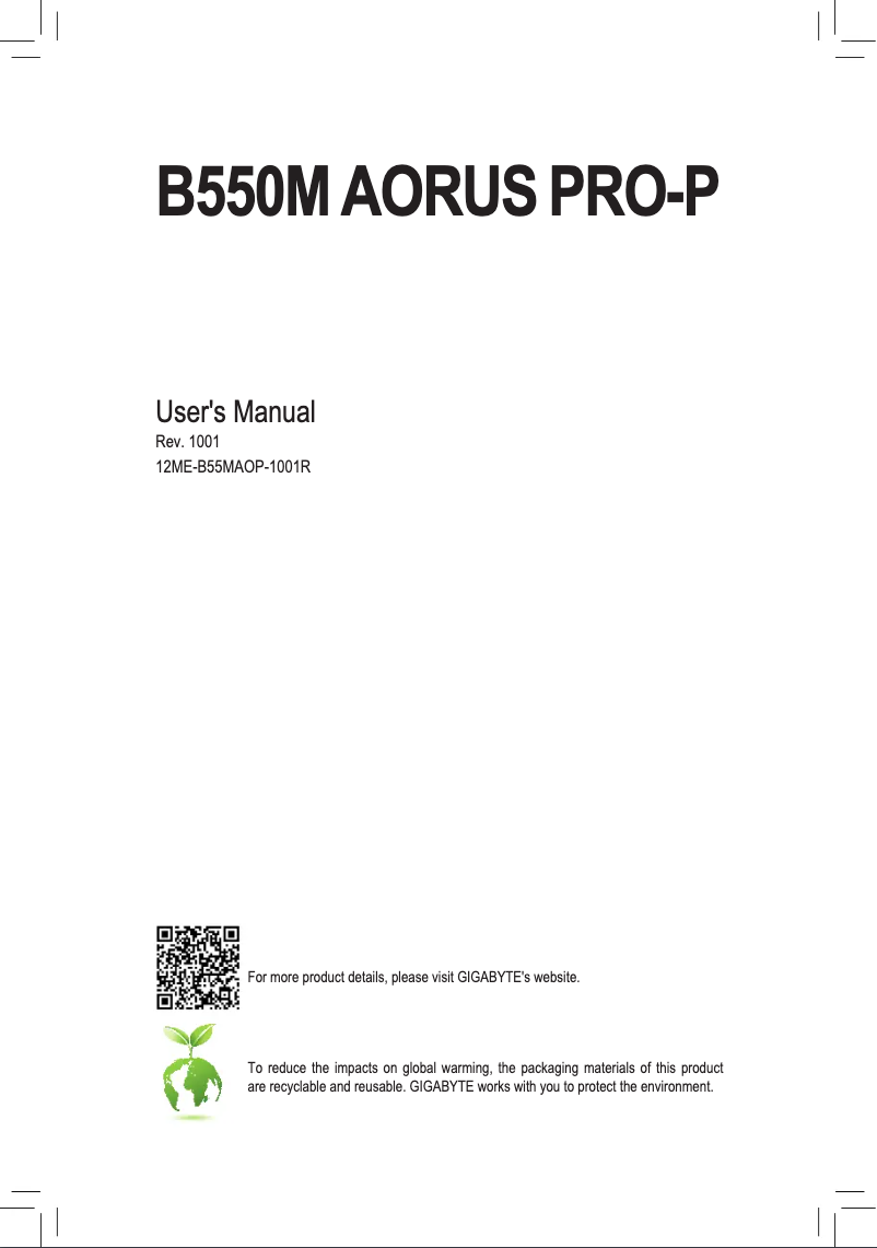Image de la première page du manuel de l'appareil B550M Aorus Pro-P