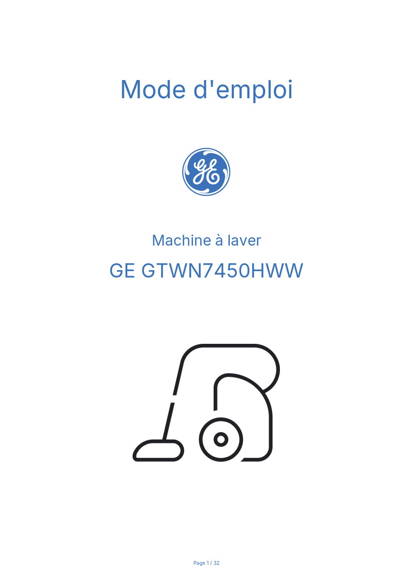 Page n°1 - Mode d'emploi GE GTWN7450HWW