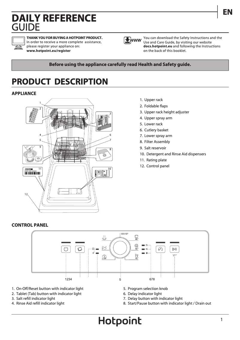 Page 1 de la notice Manuel utilisateur Hotpoint HSFE 1B19 UK