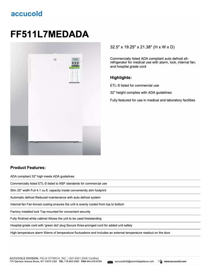 Image de la première page du manuel de l'appareil Accucold FF511L7MEDADA